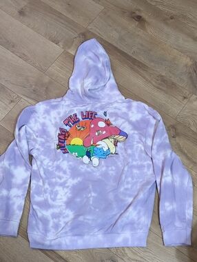 The Smurfs Purple Tie-Dye Living the Life Unisex Hoodie Size Medium